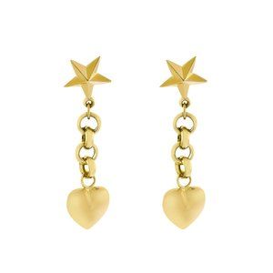 14K Yellow Gold Heart and Star Dangle Earrings